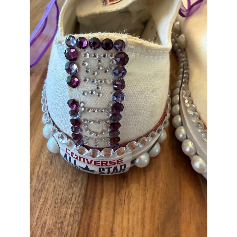 Custom White Converse Chuck Taylor All Star Low Top Sneakers Embellished 10.5 - Picture 10 of 14